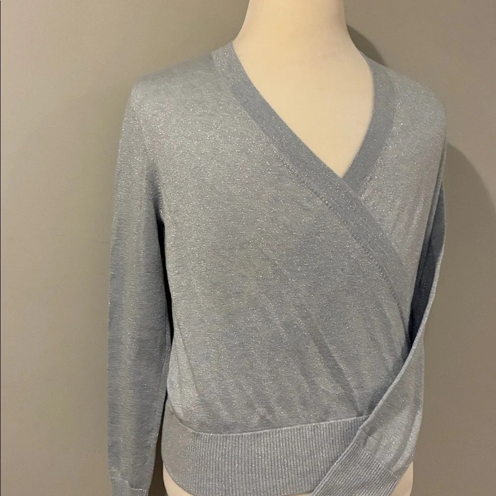 J. Crew Shimmering Light Blue Lurex Wrap Wool Blend Sweater NWOT